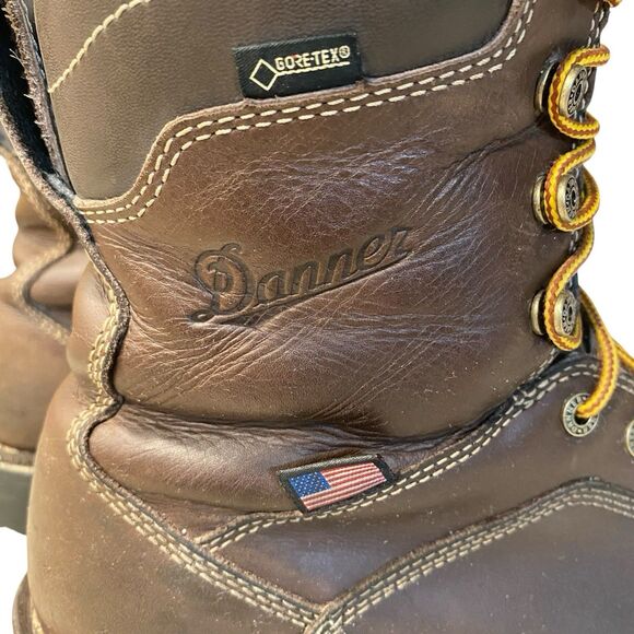 Danner Quarry USA Leather Gore-Tex 8” Work Boots Vibram Brown Soft Toe Mens 11 D - Picture 2 of 11
